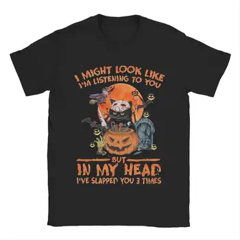 Novidade Gato Jason Voorhees Halloween T-Shirts para os Homens O Pescoço 100% Algodão T-Shirts de Manga Curta T-Shirt Plus Tamanho de Roupas
