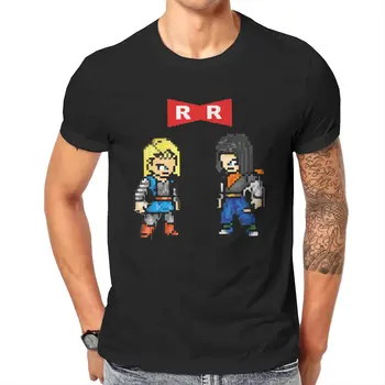 Dragão Android 18 de Fita Vermelha Exército T-Shirt para Homens Pixel Art Humor Algodão Camisetas Gola Redonda, Manga Curta T-Shirt de Presente Roupas