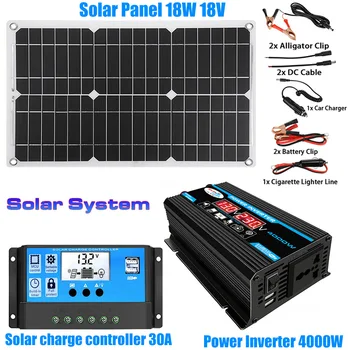 Sistema Solar para a Casa 18V 18W Painel Solar Kit Completo Controlador de Carga 4000W forma de Onda da tenso Inversor de Energia de 220V Geração