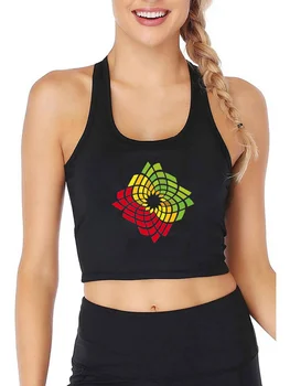 Padrão geométrico Design Respirável Ajuste Fino da parte Superior do Tanque de Mulheres Yoga Esporte Crop Tops de Ginástica Colete de Verão Camisole