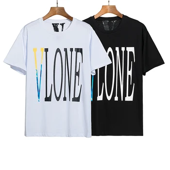 VLONE manga curta feminino par solto rua T-shirt de hip-hop tendência do algodão dos homens casual carta de impressão V62326