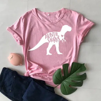 Tia Saurus Rex Presente de Natal da Tia Dinossauro sitf engraçado bonito t-shirts de algodão redondo o pescoço de camisa de manga curta t para mom camisa