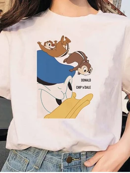 T-Shirt de Disney Mulheres de Verão de Novos Produtos Chip 'n' Dale Impressão Engraçado da Moda de Todos-Jogo T-Shirt Estilo Harajuku Senhora Pato Donald