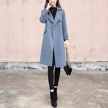 Nova versão coreana blusa de lã casaco no longa secção popular Hepburn estilo das mulheres de outono e inverno blusão de lã