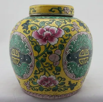 #6 de Antiguidades Chinesas Antigas QingDynasty porcelana jarra,pote amarelo / tanques,Casa, Decoração,artesanatos/Coleção, frete Grátis