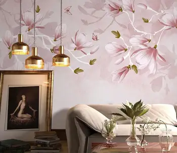 Personalizadas pintadas a Mão-de-rosa magnolia flores mural de papel de parede papel de parede decoração da casa foto revestimento de parede PLANO de fundo, pintura de parede