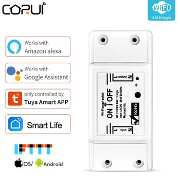 CoRui 10A wi-Fi Smart Interruptor da Luz de Tuya/Vida Inteligente APP de Controle Remoto sem Fio Inteligente Trabalho de Casa Com a Inicial do Google Alexa AC90-250V