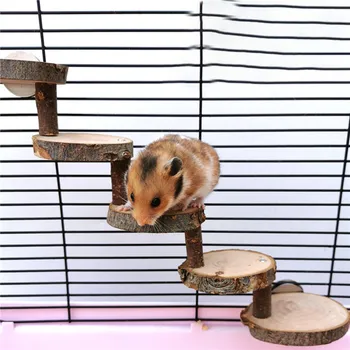 Hamster Escada De Madeira De Brinquedo Subir Escadas Aves Papagaio Exercício Poleiros Stand Plataforma Dentes Cuidados Molar Brinquedos Gaiola Acessórios