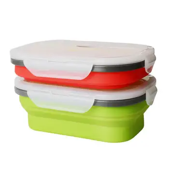 950ML Saudável Material Portátil Encolher de Silicone Dobrável Caixa de Almoço Eco-Friendly do Recipiente de Alimento Colorido Vermelho Verde Tigela