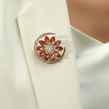 Novo Ins Estilo do Cristal de rocha da Flor Dourada Pinos Broche de Jóias de Mulheres Broches para Cachecol de Terno Vestido de Moda coreano Jóias