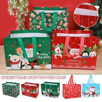 Natal Grandes Sacos de Presente de Natal Sacolas Com as Compras de Natal Alças de Mercearia Reusáveis Não-Sacos de tecido Q8l2