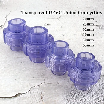 Diâmetro interno 20/25/32/40/50/63mm UPVC Tubo Transparente União Conector de Peixes de Aquário Aquário Juntas de Irrigação, Rega de Acessórios