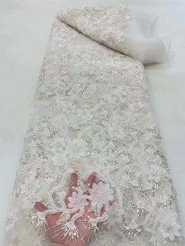 Africana Clássico Branco Puro Feito A Mão Esferas De Renda Francesa 2022 De Luxo De Alta Qualidade Lantejoulas Tecido Nigéria Para O Casamento, Vestido De Noiva