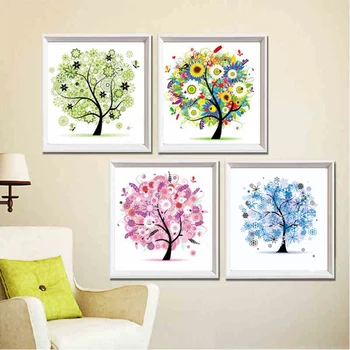 5D Quatro Estações Árvore Diamod Pintura de Ponto-Cruz Mosaico Kits de Bordado de Strass de Arte, Artesanato, Casa, Decoração do Quarto de Presente de 30x30cm