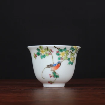 Shendetang Pastel pintado à Mão, Fita Pássaro Pequeno Copo de Chá de Flor de Deus Copa Jingdezhen Antiga Cerâmica de Chá