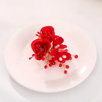 Clássico Chinês Flor Vermelha Noiva ganchos de Cabelo, Cabelo de Jóias de Mulheres Gancho de cabelo da Noiva Brinde de Vestuário de Casamento Acessórios de Cabelo ML