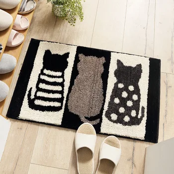 Cartoon decorativos tapete de gato panda casa sala de estar tapete de casa de banho absorvente esteira antiderrapante família sapato mudança de tapete de cozinha