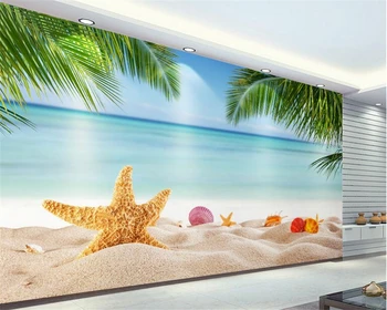 Beibehang Praia estrela do mar coqueiro 3d papel de parede fotos de decoração de murais de sala quarto TV papéis de parede mural de fotos em 3d