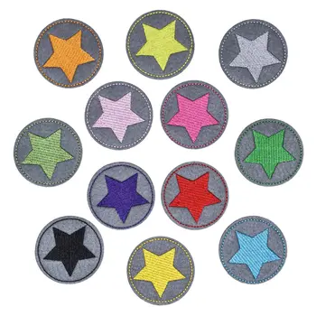 12Pcs/monte Redondo estrela de cinco pontas Série de Engomadoria Bordado Patches Para o Chapéu de Brim de Roupas Adesivo Patch DIY Applique Emblema