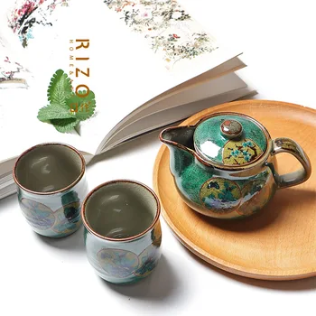 Japão Importou Kutani Traseira Mão Bule Crackle Esmalte Chá Ware Japonês Tanuki com Filtro Pílula Padrão Urgente de Chá