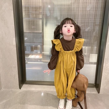 Meninas' Fashion Conjunto De 2021 Vestido De Outono Nova-Coreano Edição Confortável Bebê Bolha De Manga Cinta Calça