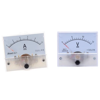 85C1 DC 0-10A Retângulo Analógico Painel Amperímetro indicador Com 85C1 Ajuste Fino Dial Analógico Volts Painel de Medidor Medidor de DC 0-15V