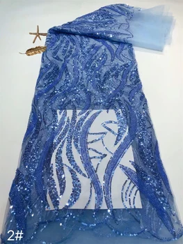 Mais recente Azul Africana Tecido de Renda 2020 Alta Qualidade Lace francesa Leite de Seda Tecido de Renda Com Paetês nigéria vestido de festa HP269