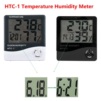 HTC-1 LCD Eletrônico de Digitas Medidor da Umidade da Temperatura do Termômetro de Digitas Interior para o Exterior da Estação Meteorológica Com Despertador
