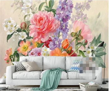 Personalizado Europeu da pintura a óleo da flor de TV sofá na parede do fundo da pintura personalizada em casa 3d papel de parede decoração adesivo de parede papel de parede