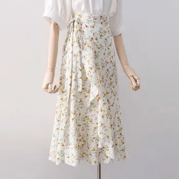 2022 coreano Moda das Mulheres de Saia Longa Midi Roupas para Garota Verão Vintage Elegante Florais, Cintura Alta Office OL peças de Vestuário Senhoras