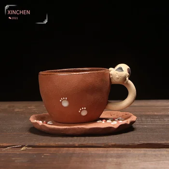 Bonito Copo de Café e Pires Retro Criativo Grés Copo de Água coreano e Japonês de Cerâmica Personalidade do Gato Garra Canecas de Café
