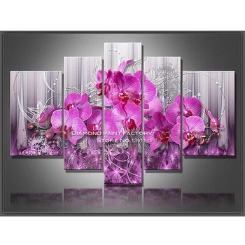 Cor-de-rosa orquídeas 5D Diamante Bordado de Ponto de Cruz, praça Cheia de Flor de Diamante Mosaico multigang Imagem Colada a Decoração da casa da pintura