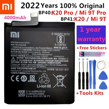 100% Original-Bateria de Substituição BP41 BP40 Para Xiaomi Redmi K20 Pro Mi 9T Pro Mi9T Redmi K20Pro Premium Genuíno Bateria de 4000mAh