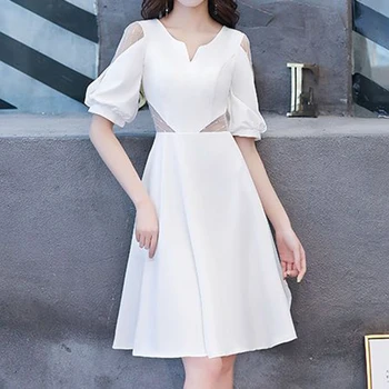 Vestido branco feminilidade francês pequeno vestido branco vestido de vestidos de verano mulher 2022 de UMA LINHA de Poliéster de Meados de-vitela com Decote em V