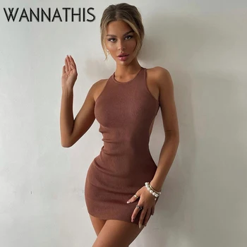 WannaThis2021 Tanque Casual Dress Para Mulheres Criss Sem Mangas Moda Verão Sem Encosto Mini Vestidos De Mulheres Elásticos Bodycon Vestido Novo
