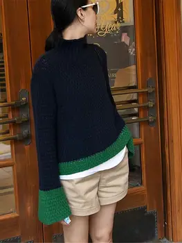 As Mulheres De Cor De Costura Suéter De Malha Longo Queimado Manga Gola Malhas Simples Pulôver Tops De Todo O Jogo, Em 2022, Outono, Inverno