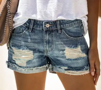 Novo 2022 Verão Rasgado Buraco Oco Calças Jeans Para Mulheres De Cintura Alta Sexy Borlas De Crimpagem Corte No Botão Slim Shorts Jeans Calças