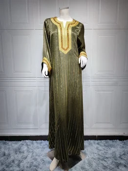 Muçulmano Noite Vestidos de Festa para Mulheres Oriente Médio, Dubai, Arábia saudita Eid Abaya Moda Distribuído o Carimbo de Ouro Manto de Veludo francês