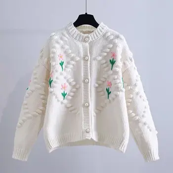 Y2K Suéter Bordado Cardigans de 2022 no Inverno Roupas da Moda Jaqueta de Moda Feminina Solta Casaquinho de Malha Camisolas Mulheres 23326