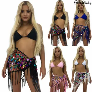 Nova Marca De 2019 Mulheres Sexy Mini Borla Envoltório Saia De Lantejoulas Brilhantes Praia Vestido Clubwear Festa De Dança Tassle Clube De Mini Saia
