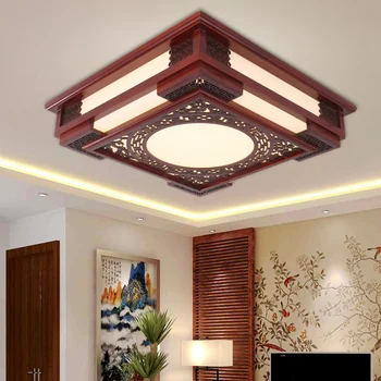 Vintage Chinês sala de escultura em madeira vermelha lâmpada de teto LED o deco home de quarto quadrado de acrílico de teto, luminária AC220V
