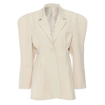 mulheres da moda casual blazer da alta qualidade único botão v-pescoço formal jaqueta feminina sólidas soltas, blazer com bolsos
