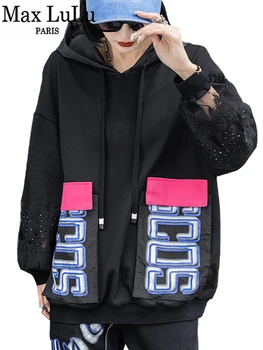 Max LuLu Coreano Moda Laço De Streetwear 2022 Primavera Mulheres Punk Moletons Com Capuz Roupas De Senhoras Solto E Casual Camisolas Tamanho Grande