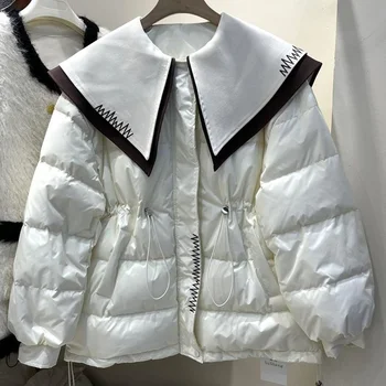 inverno nova gola de marinheiro de 2023 para baixo do casaco para as mulheres a moda cordão solto engrossado puffer casaco branco pato parka Y3313