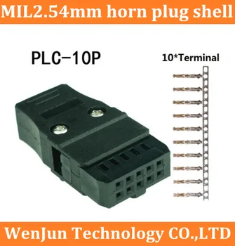 Frete grátis PLC Conector de cabo de chifre de plug shell MIL2.54 mm conector de PLC-10P/20P/34P/40P/50P Tomada com terminal pino