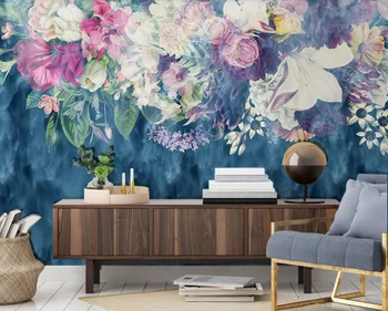 Papel de parede personalizado Nórdicos minimalista e retrô resumo flor de rosa para quarto de fundo de parede de material impermeável