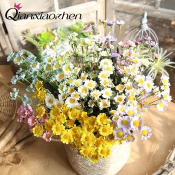 Qianxiaozhen 4pcs de 15 Cabeças de Margarida Flores Artificiais Para Casamento Falso Flores, Bouquet de Flores do Casamento a Decoração Home