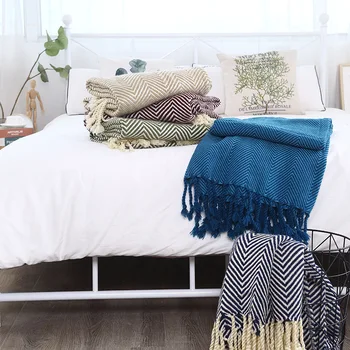 Nordic Casa e do Mobiliário de Padrão de Espinha de peixe Sofá Cobertor de Malha Cobertor, Cama e pequeno-Almoço de Cama, Cobertor, Manta Decorativa