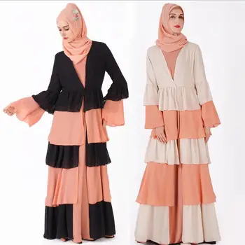 Muçulmano adulto legal de comprimento total abaya Árabe em Cascata babados muçulmano abaya Vestido Musical Manto de oração casaquinho de vestido wq1224 dropship