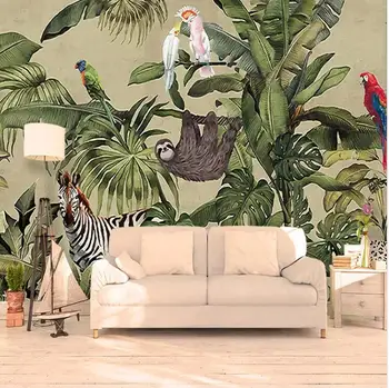 Personalizadas de Fotos em 3D papel de Parede Vintage Floresta Tropical Bird Folhas de Palmeira TV da Sala de estar de plano de Fundo Mural de Não-tecido de papel de Parede